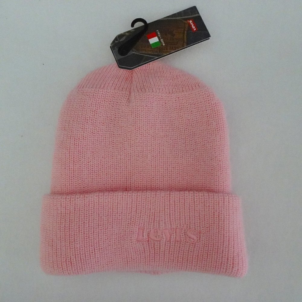 Beanie Hat Pink Knit Winter Levi's Brand One Size NEW Made in Italy